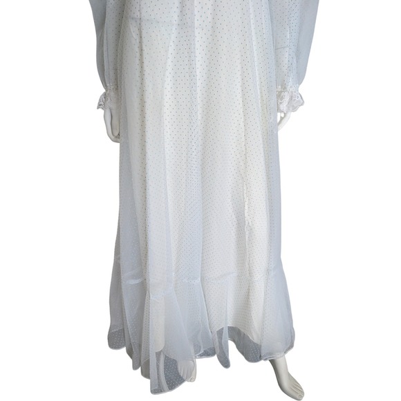 VTG 70s Tiered Prairie Dress Medium Lace Ruffle Long Sleeve Polka Dot Cottage - Picture 8 of 11